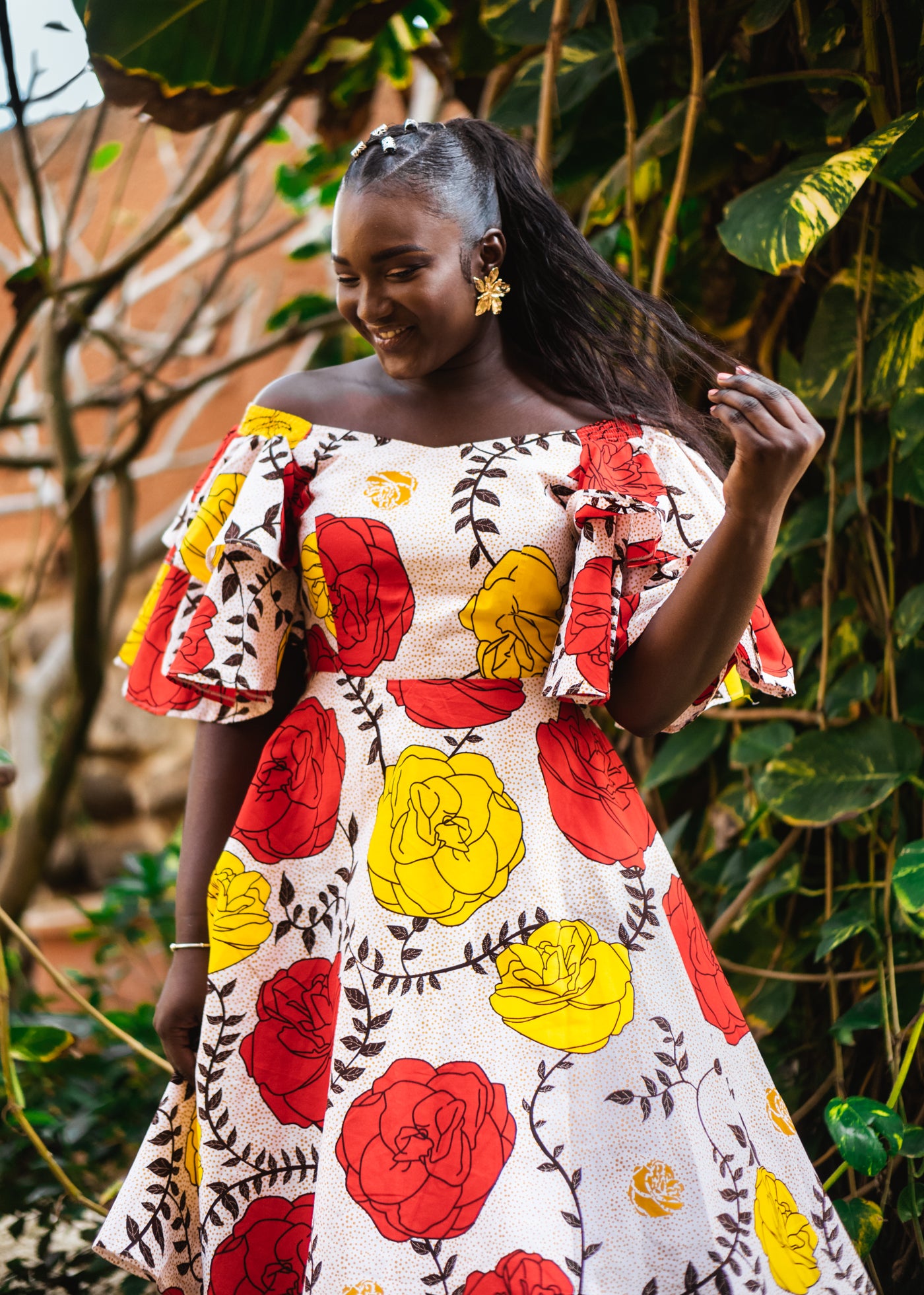 Blooming Daze African Flower-Print Midi Dress