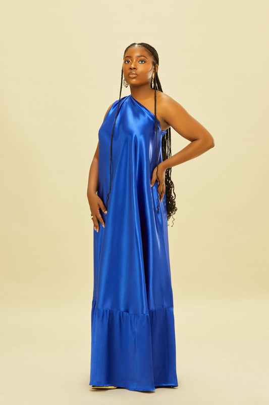Cobalt Blue One Shoulder Grecian Dress