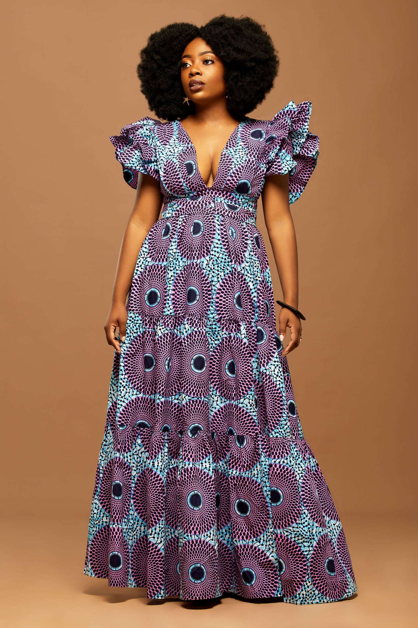 African Print Purple Haze Maxi Dress