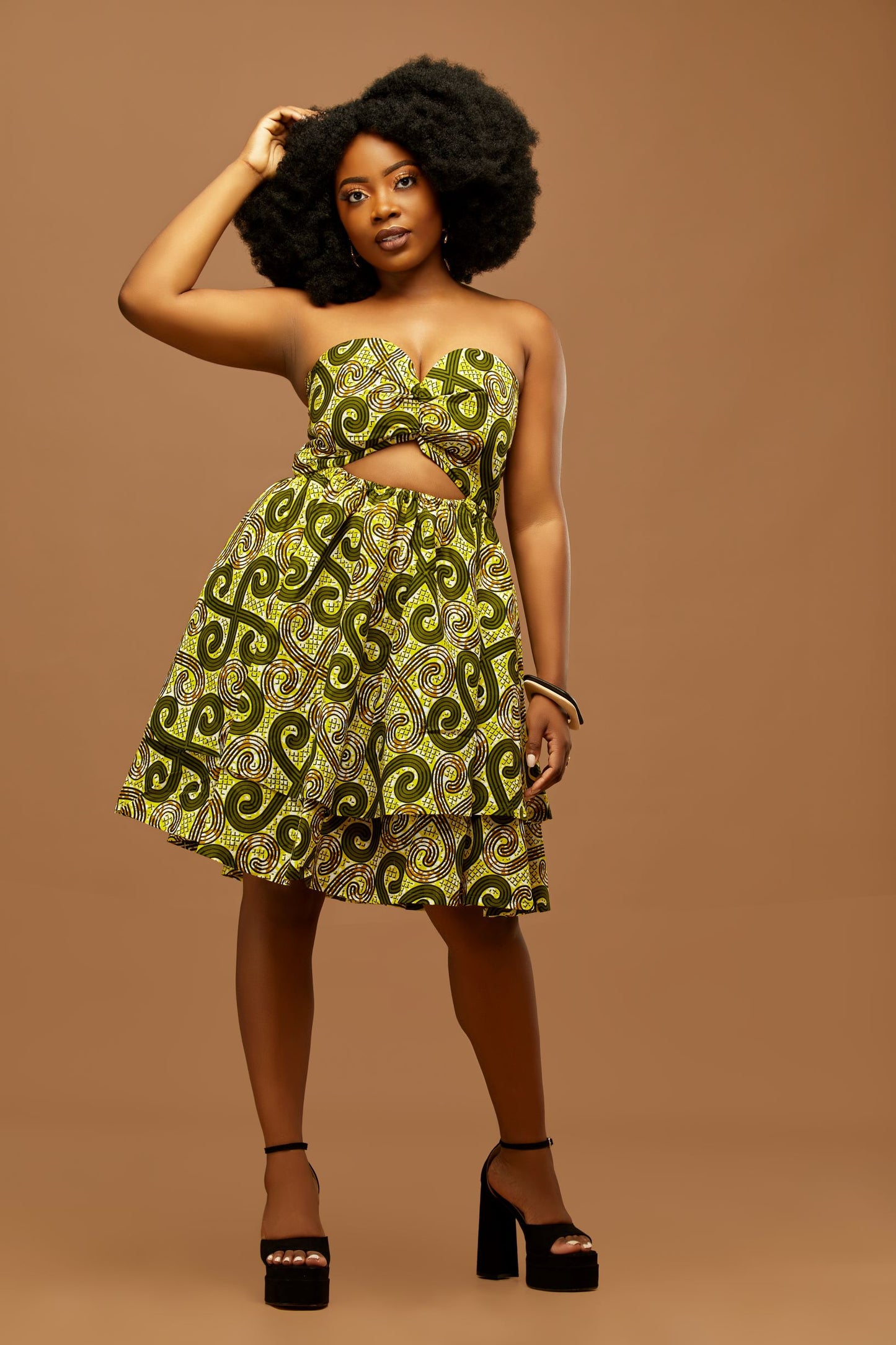 Elegant Allure African Swirl-Print Midi Dress