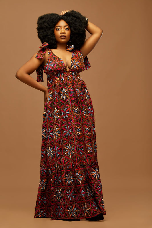 Inviting Aura African Print Maxi Dress