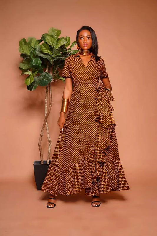 African Print Tea Time Maxi Wrap Dress